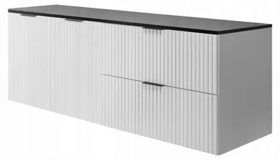 Zdjęcie produktu dla Szafka Łazienkowa Szuflady Drzwi Flisan 140X46 Cm Biała Z Czarnym Blatem