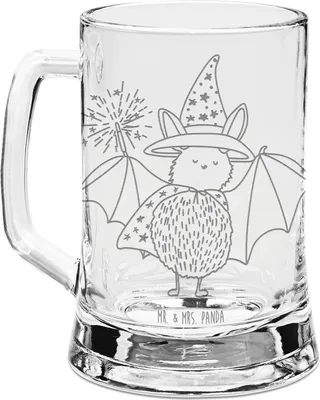 Produktbild von Mr. & Mrs. Panda Krug Fledermaus Zauberer - Transparent - Geschenk, Gravur Bierkrug, Fledermäuse, Lustige Sprüche, Seidel, Mit, Frauen, Reinsteigern, Magier, Glaskrug
