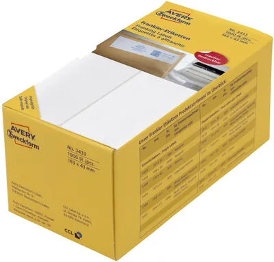 Image de Avery Zweckform 3433 - Étiquettes d'affranchissement, permanentes - blanc - 163 x 43 mm - 1000 étiquette(s) (500 feuilles x 2) (3433)