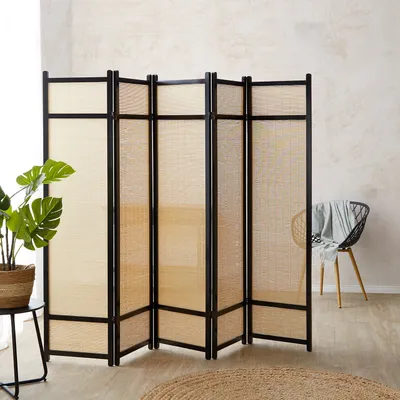 Produktbild von Homestyle4u Paravent Raumteiler 5 teilig Holz Braun Bambus Natur