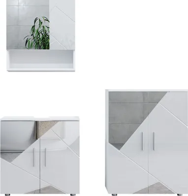 Produktbild von Badmöbel-Set Vicco Irma Weiß Hochglanz mit Einsätzen 3 Teile, mit Unterschrank 60 cm, Model 39662
