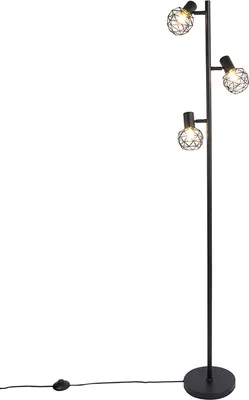 Produktbild von QAZQA - Modern Design Stehleuchte I Stehlampe I Standleuchte I Lampe I Leuchte schwarz 3-Licht verstellbar - Mesh I Wohnzimmer I Schlafzimmer - Stahl Länglich - LED geeignet E14