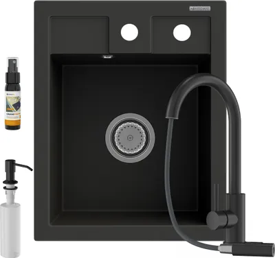 Produktbild von Granitan | Granitspüle - Spülbecken - 50x40 cm - - Küchenarmatur LOSETO - mit Siphon - Mit Spender - BEST