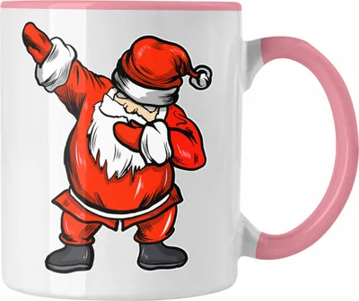 Produktbild von Trendation - Weihnachten Tasse Weihnachtsmann für Kinder Weihnachtstasse Lustig Geschenk Jungs Jungen Mädchen Cute Lebkuchen Grafik Becher Dab (Rosa)