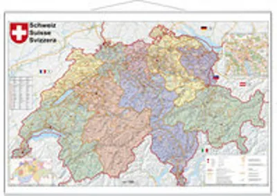 Produktbild von Schweiz Postleitzahlen 1 : 400 000. Wandkarte laminiert mit Metallbeleitung