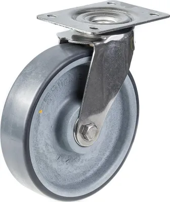 Produktbild von 200-mm-Edelstahl-Lenkrolle mit grauem, elektrisch leitfähigem Thermoplas