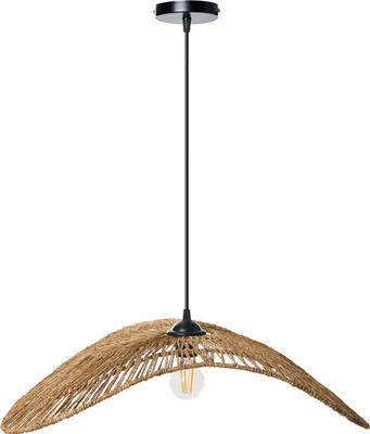 Produktbild von BELIANI Pendelleuchte aus natürlicher Jute im Boho-Stil mit offener Glühbirne handgefertigt für Wohnzimmer und Esszimmer asymmetrisch