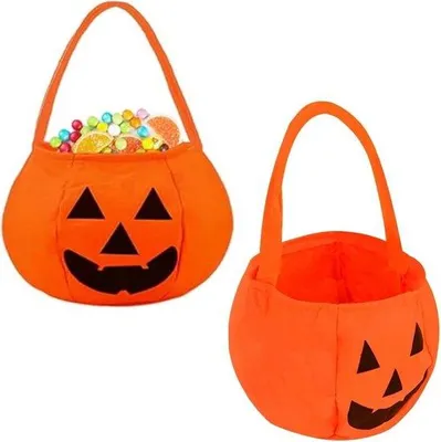 Immagine prodotto di 2 sacchetti a forma di zucca per Halloween, per caramelle o come sacchetti regalo, arancioni, piccoli