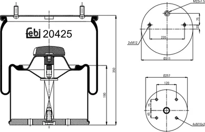 Produktbild von FEBI BILSTEIN Luftfederbalg 20425 350mm 190mm 257mm 311mm