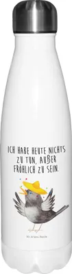 Produktbild von Mr. & Mrs. Panda Thermos Rabe Sombrero - Weiß - Geschenk, glücklich sein, thermosflaschen, Vogel, Lustige Sprüche, thermobehälter, Wasserflasche, trinkflaschen, Vögel