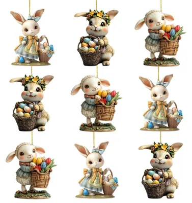 Produktbild von Osteranhänger Hase - 9 Stück Acryl-Hängedeko - Tür- und Raumdekoration - 2D-Design für Innen- und Außenbereich