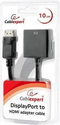 Zdjęcie produktu dla Cablexpert | Adapter wideo | 19-pinowe HDMI typu A | żeńskie | 20-pinowe DisplayPort | męskie | czarne | 0,1 m
