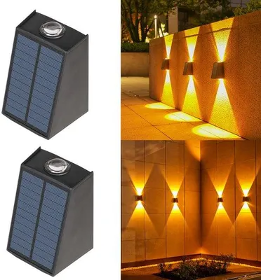Zdjęcie produktu dla 2-częściowa lampa zewnętrzna na energię słoneczną, żółta, dekoracyjna, oświetlenie nastrojowe, na dziedziniec, kinkiet ogrodowy, wodoodporna