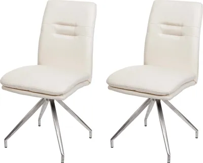 Produktbild von 2er-Set Esszimmerstuhl MCW-H70, Küchenstuhl Lehnstuhl Stuhl, Stoff/Textil Edelstahl gebürstet  creme-beige