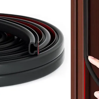 Immagine prodotto di Nastro isolante acustico in gomma a forma di D da 10 m - Striscia autoadesiva impermeabile per porte - Guarnizione antiurto - Nero