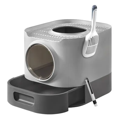 Produktbild von Feandrea Katzenklo, Katzentoilette XXL, mit Deckel, ausziehbares Tablett, für große Katzen Taubengrau