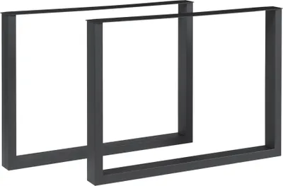 Two black metal table legs are shown against a white background.