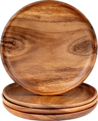 Produktbild von 4er Set Runde Teller Akazie Ø25cm Holzteller Snackteller Akazienholz Dekoteller Handgefertigt Deko Unikat Tischdeko Ablage
