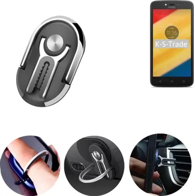 Produktbild von K-S-Trade 3in1 Smartphone-Ring Handy-Ring kompatibel mit Motorola Moto C Fingerhalterung  Handyring Tischständer Lüftungsgitter-Halterung Tisch