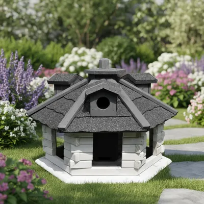 Produktbild von Vogelvilla aus Holz mit Futterhaus & Silos wetterfest dekoratives Vogelhaus