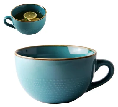 Produktbild von Große Keramiktasse 700ml Blau mit Henkel, Mikrowellengeeignet