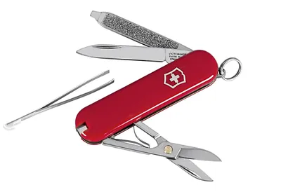 Produktbild von Victorinox Taschenmesser Classic 7 Funktionen 58mm, Slip joint knife, Multi-Tool-Messer, Cellidor, ABS Synthetik, Rot, Edelstahl, 7 Werkzeug