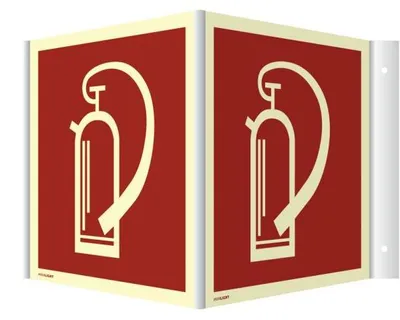 Produktbild von Dreifke® Winkelschild Feuerlöscher, Kunststoff, nachleucht., 160-mcd, 200x200 mm