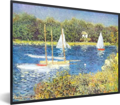 Produktbild von MuchoWow® Gerahmtes Poster Die Seine bei argenteuil - Gemälde von Claude Monet 80x60 cm - Poster mit Schwarzem Bilderrahmen Wandposter Rahmen Foto Bilder - Schwarzem - Mit Gestell