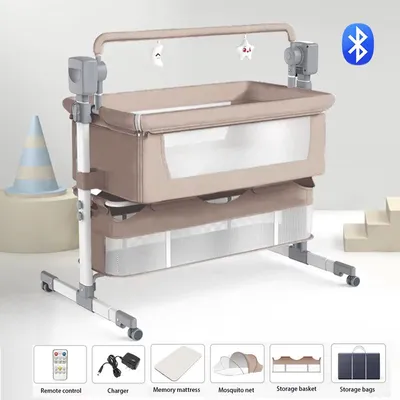 Produktbild von Elektrisches Babybett X601 Beige mit Bluetooth, Schaukelfunktion und Timer, höhenverstellbar