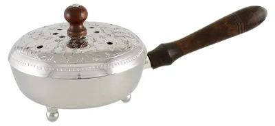 Weihrauchpfanne Messing vernickelt Ø 12 cm mit Holzgriff