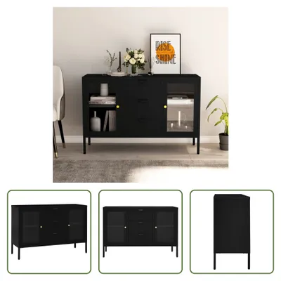 Immagine prodotto di The Living Store Credenza nera 105x35x70 cm Acciaio e vetro temperato