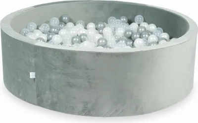 Immagine prodotto di Piscina di palline 700 pezzi 130x40 velluto grigio: trasparente, madreperla, argento