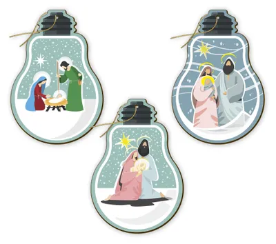 3er-Set Weihnachtsdeko MDF Glühbirne Krippe Italien