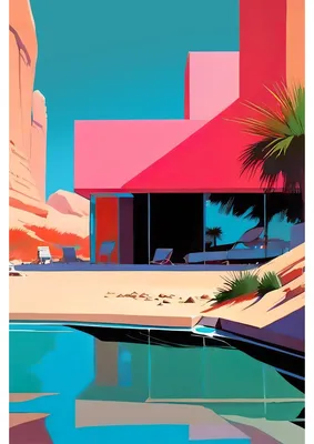 Image de Tableau sur toile villa contemporaine 65x97 cm, Tableau mural moderne pour décoration intérieure