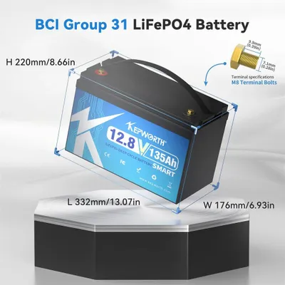 Obrázek produktu pro 12V 135Ah Lithium-ionová baterie - LiFePO4 technologie - Baterie pro obytné vozy - Baterie pro lodě - Solární baterie - BMS s Bluetooth