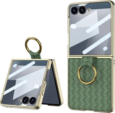 Immagine prodotto di Custodia per Samsung Galaxy Z Flip 7 con design in elettroplastica, protezione dello schermo e supporto ad anello verde scuro