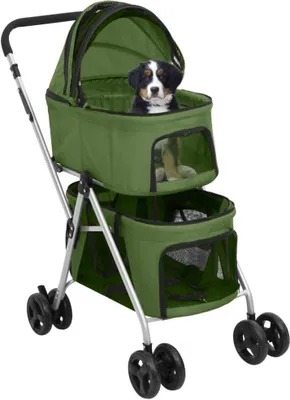 Image de vidaXL Chariot pour 2 chiens Pliable Vert 83x48x97 cm Tissu Oxford