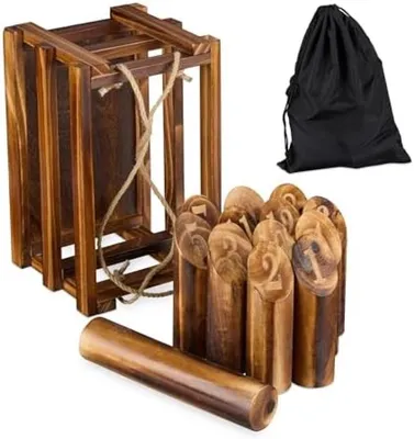 Produktbild von PolkaHome® Holz-Wurfspiel für draußen – Strategiespiel für die Familie mit Tragetasche, 18 x 28 x 17 cm