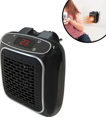 Produktbild von Starlyf Power Heater Heizlüfter, 800 Watt, Wandheizgerät, klein, Steckdosen Mini Heizung, Timer, schwarz