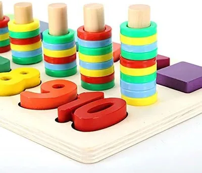 Produktbild von Buntes 3-in-1-Lernspielzeug Zum Lernen von Formen, Zahlen und Farben aus Strapazierfähigem Holzmaterial