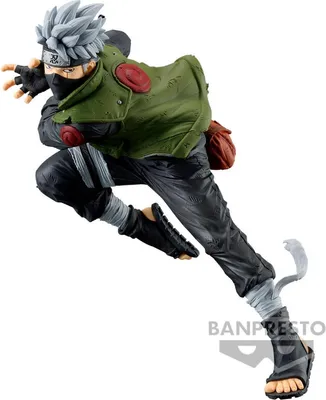 A figurine of the anime character Hatake Kakashi from Naruto Shippuden in a dynamic running pose.