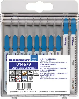 Productafbeelding van PROMAT assortiment zaagbladen voor metaal, 10-delig.