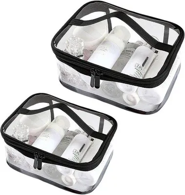Produktbild von Transparante Reisetasen - 2 Stück tragbare Kosmetiktaschen - Transparante Kosmetiktasche - Wasserfeste Rits mit Griff - Reisegepäck - 24 x 9 x 20 cm + 20 x 9 x 18 cm