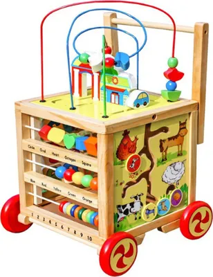 Produktbild von Lauflernwagen aus Holz Würfel- Laufwagen für Babys | 33 x 33 x 47cm | Multicolor