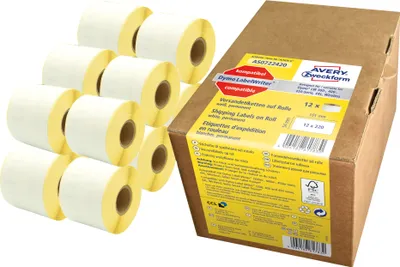 Produktbild von Avery Zweckform AS0722420, Rollen-Etiketten, 54 x 101 mm, 2.640 Etiketten / 12 Rollen, weiß