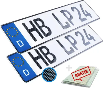 Produktbild von 2 Kennzeichen Carbon Optik 52 x 11cm Wunschennzeichen  PKW Autokennzeichen Kfz