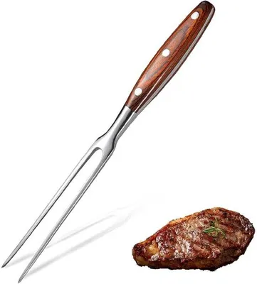 Immagine prodotto di Utensili da barbecue in metallo - Manico in legno - Forchetta da carne RVS - Utensili da barbecue - Utensili da portata