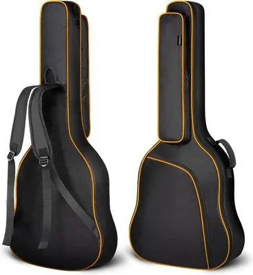 Produktbild von Famanu Gitarrentasche Gig Bag für akustische Gitarre mit 5 wasserfesten Außentaschen - Schwarz