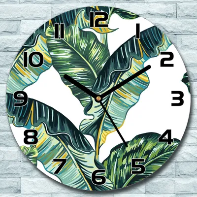 Produktbild von Wanduhr aus Glas Rund fi 30 Blatt Tropisch Kunst Quarz Deko Schlafzimmer Büro