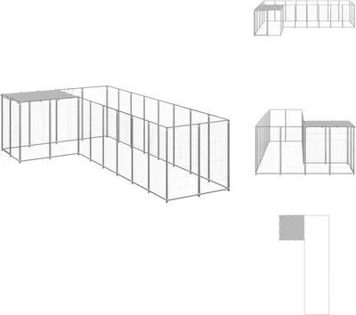 Obrázek produktu pro vidaXL Stříbrná psí bouda 6,05 m² ocel - Psí boudy a výběhy